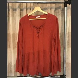 Daniel Rainn Lace-Up V-Neck Top